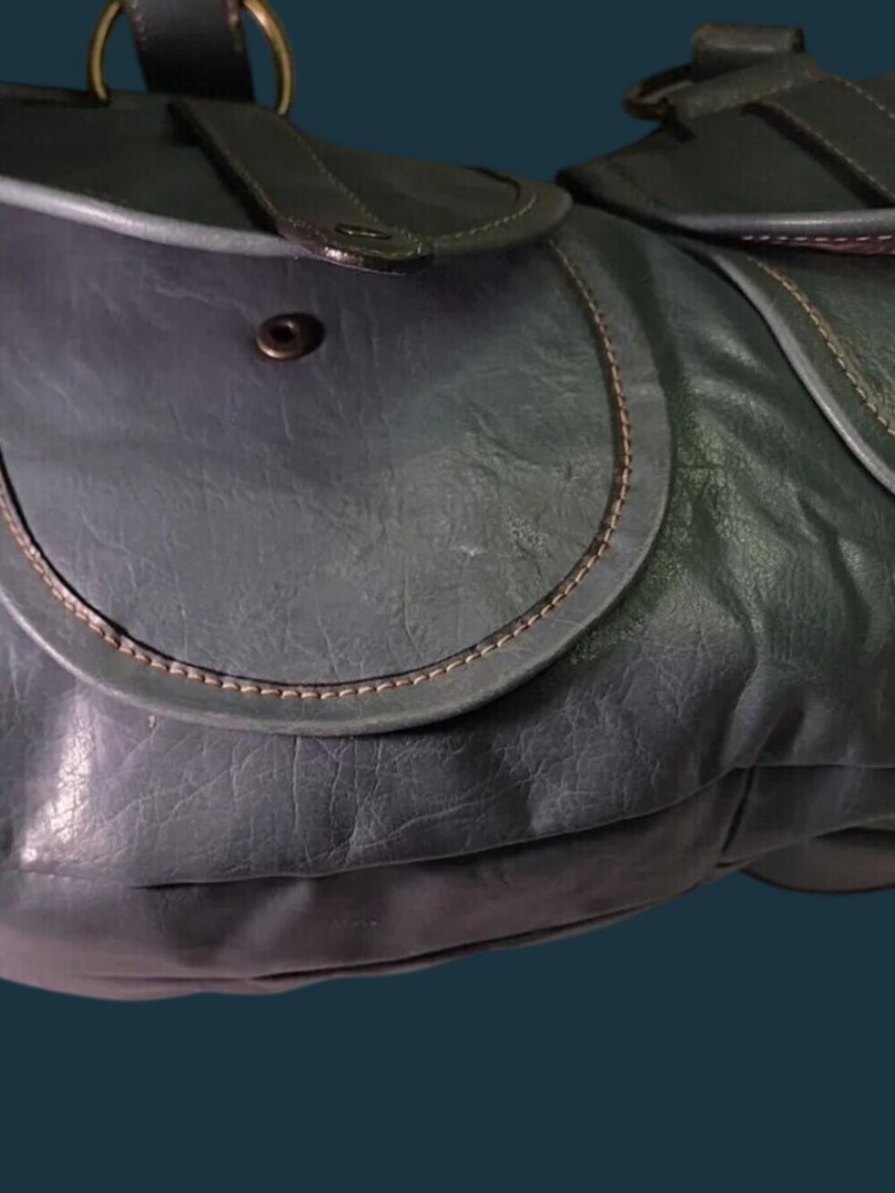 Liz & Co Vintage Blue Utility Satchel Double Handle Shoulder Bag Pocket Y2K - Picture 5 of 12